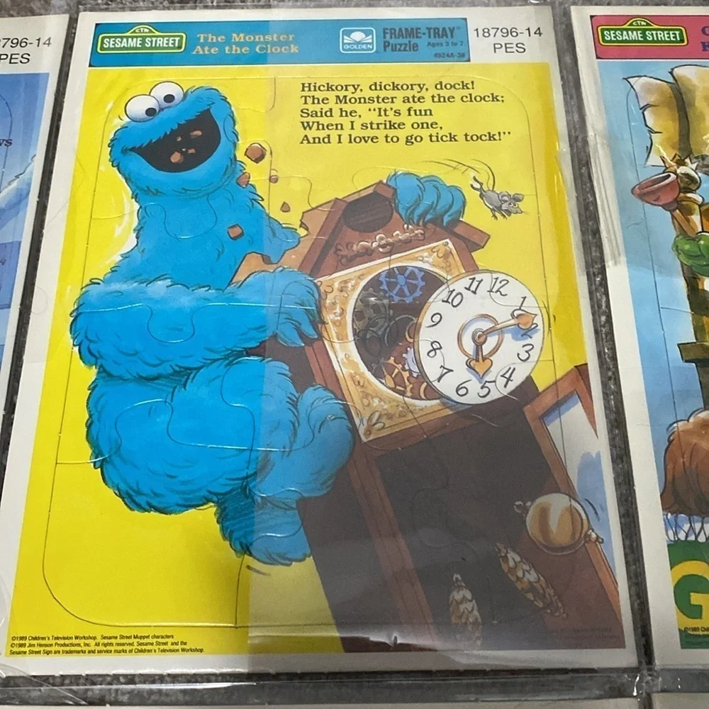 Vintage Set Sesame Street Golden Puzzles Bert Ernie Big Bird Cookie Monster 80’s